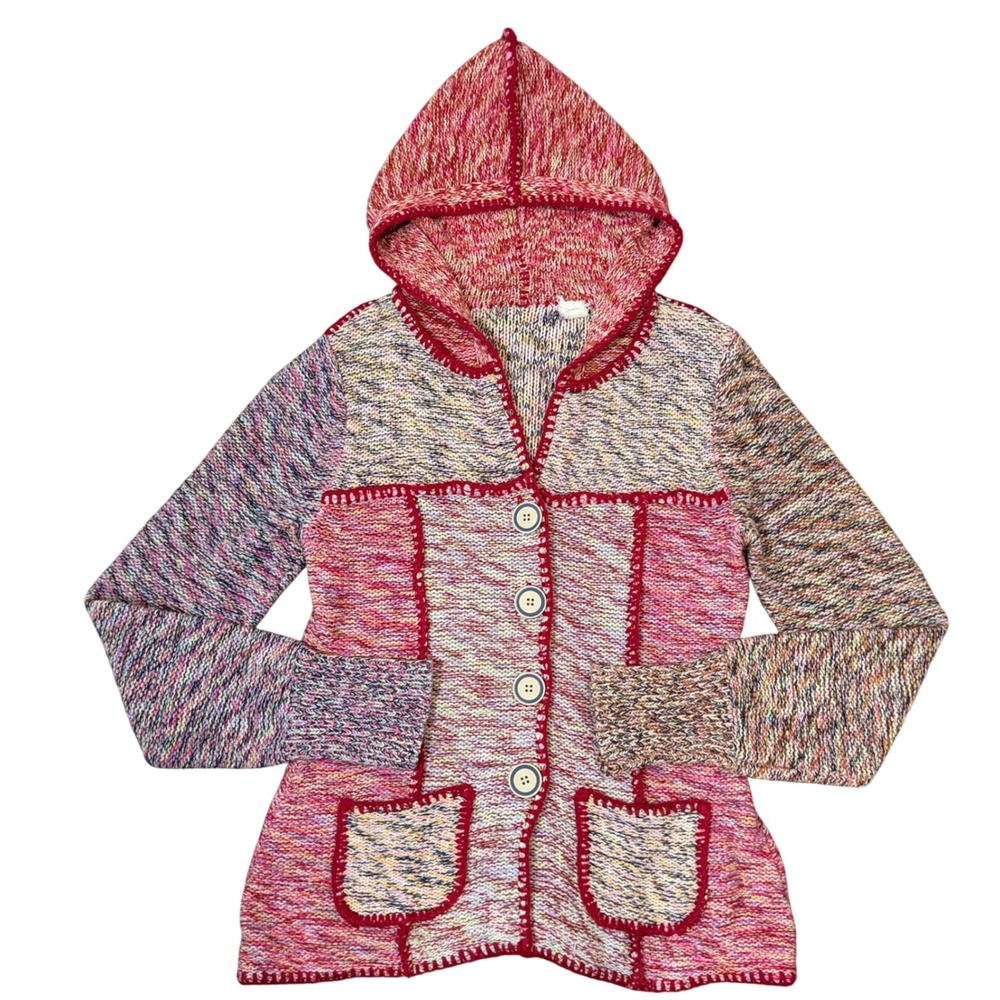 Anthropologie Sparrow Artsy Boho Y2K Hooded Cardigan S Multicolor Patchwork Knit